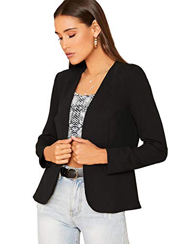 Floerns Women's Open Front Cardigan Jacket Casual Work Office Blazer Black XL