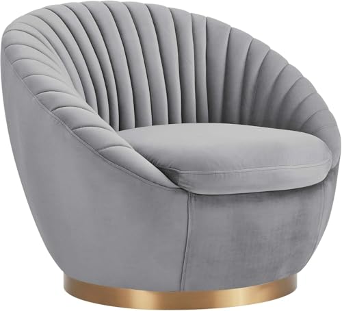 Image of Modern Accent Chair Single Seater Channel Tufted Round Shaped Fluffy Chair for Living Room, Bedroom, Apartment (Grey)