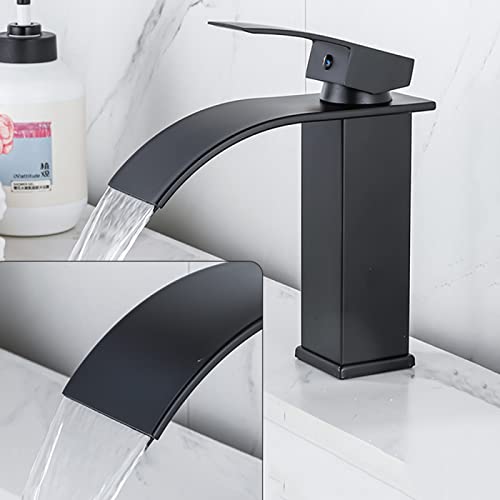 Robinet cascade noir pour lavabo salle de bain mitigeur eau chaude froide - 2