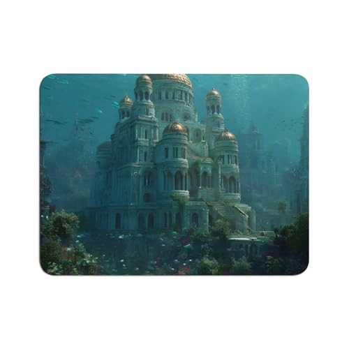 Vuiopuf Underwater Palace Print Crystal Velvet Floor Mat Soft Plush Cushion for Shower Sink Kitchen, Prevents Tripping