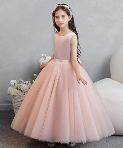 Pearl Tulle Flower Girl Dresses for Wedding Satin Pageant Dress Princess Kids Party Dress2