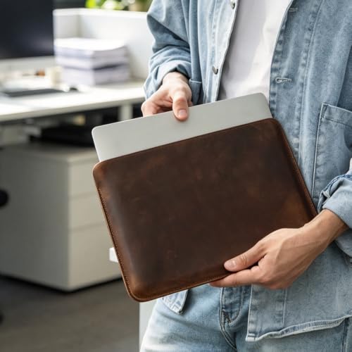 Image of CONTACTS Full Grain Leather 13.3 inch Laptop Case Slim Laptop Sleeve | Compatible with MacBook Pro 13 inch, Handmade, Brown