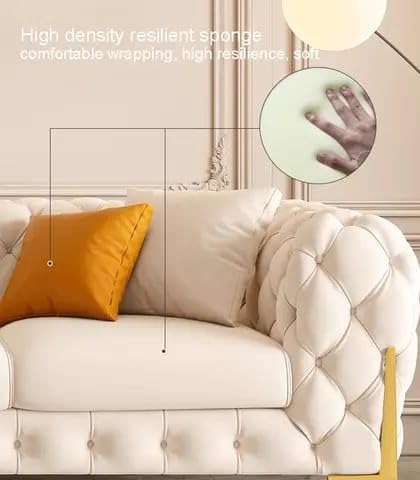 Image of Modern Classic L Shape Sectional Sofa Set, Chesterfield Style 4 Seater Sofa Set with Pillows for Living Room, Bedroom and Office and Hallway Colour (3+1+OTTO Beige FC)