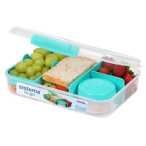 Sistema Bento Box Create Brotdose mit Fächern | 1,48 L Lunchbox mit Joghurt- /Fruchtbehälter | Lunchbox Kinder & Erwachsene | Blaugrün Sistema Bento Box Create Brotdose mit Fächern | 1,48 L Lunchbox mit Joghurt- /Fruchtbehälter | Lunchbox Kinder & Erwachsene | Blaugrün