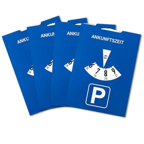 4 Piezas Disco Aparcamiento,en Azul,Papel,Ajustable por las Dos Caras,Parquímetro, horarios de papel para aparcamiento disco de tiempo tipo,Temporizador con hora de llegada,Larga Duración para Coche