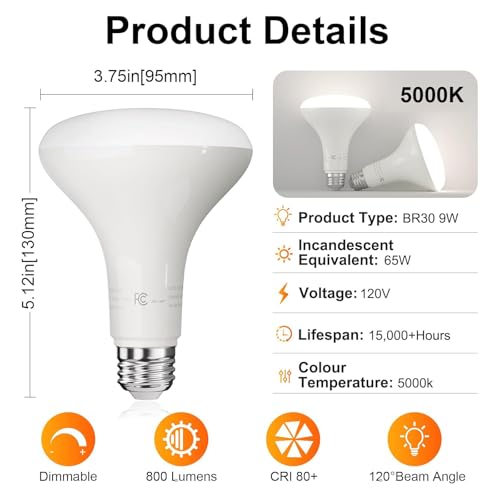 Image of TJOY 12 Pack BR30 Flood Light Bulb Indoor, Daylight Recessed Light Bulbs