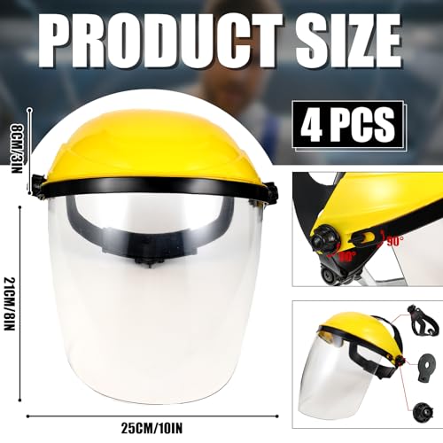 Image of Tellegloww 4 Pack Safety Face Shields for Work, Impact Resistant Yellow