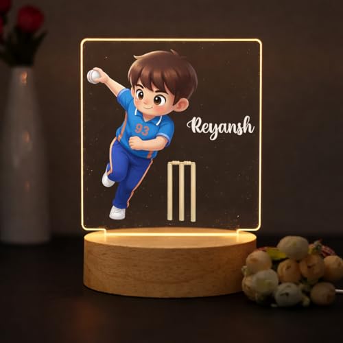 Image of SNAPTRAP LED Name Light Customized | Personalized Cricket Acrylic Lamp for Boys, Kids & Men | Custom Name Cricket Night Light | One Day & Test Cricket Jersey Designs | USB Room Decor Gift