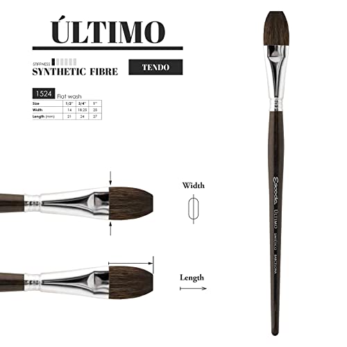 Image of Escoda Ultimo Series 1524 Artist Watercolor and Acrylic Paint Brush, Synthetic Squirrel, Flat Wash, Size 1 inch