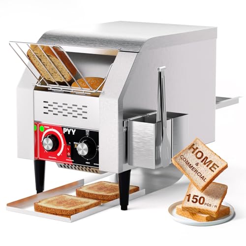 PYY Commercial Toaster Conveyor 150slices/h - Restaurant Toaster for Bun Bagel Bread, Stainless Steel Conveyor Toaster Heavy Duty, 1300W