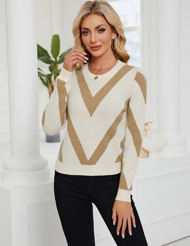 Image of Libsorge Womens Dressy Casual Color Block Striped Sweater Fall 2025 Trendy Outfits Lightweight Ribbed Knit Pullover Top
