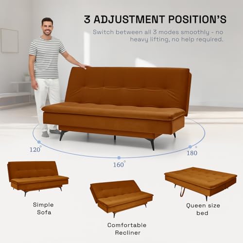 Image of Wakefit Flexia Sofa Cum Bed - Three Seater - Velvet Series Amber