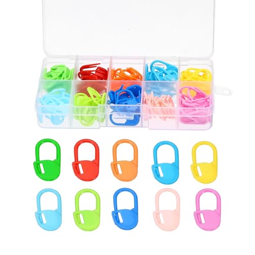 150 peças de marcadores de ponto de plástico para tricô e crochê, contador de clipe de agulha, 10 cores com estojo de armazenamento