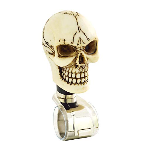 Lunsom Wheel Spinner Knob, Skull Shape Car Turning Driving Suicide Knob Power Handle Control Resin Steering Spinner Turn Aid Helper Fit Most Vehicle, Truck, Tractor, Boat(White) -  DX002E