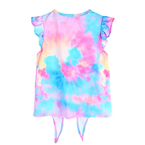 Image of JESKIDS Girls Short Sleeve Shirts Ruffle Tie Front Unicorn /Tie Dye Print Summer Tee Tank Tops 3-11 Years