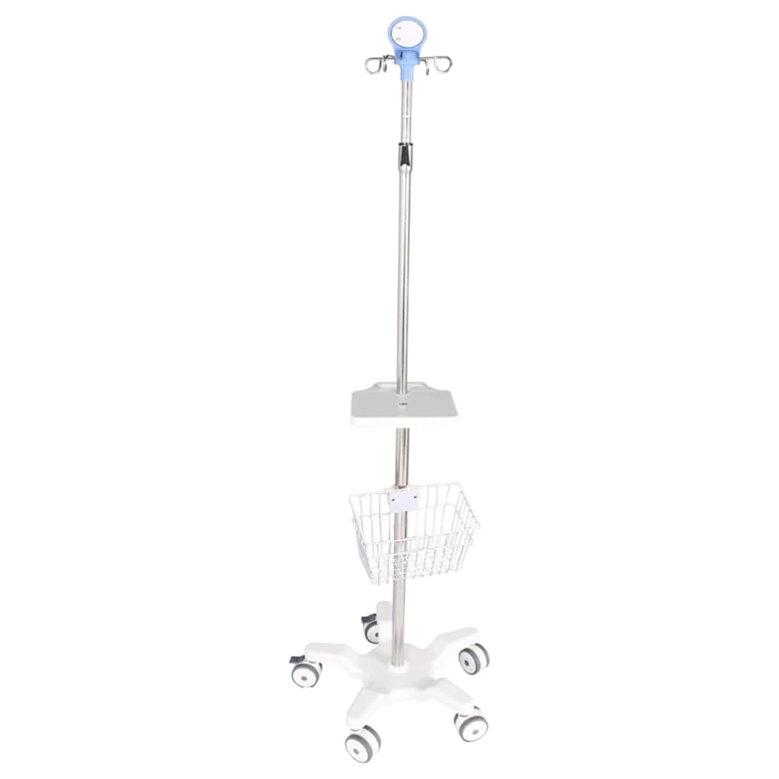 EYPKPL Supporto for flebo da Pavimento con Ruote, in Acciaio Inox, con Vassoio e Cestino portaoggetti, for Assistenza domiciliare, ospedali, cliniche