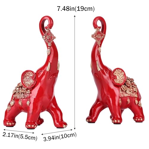 Red Elephant Statues Home Decor, A Pair Red Lucky Elephant Statue and Sculpture Decorativos para Sala, Elephant Gifts for Women - for Living Room Tv Stand, Entry Table Office Ornament - Image 4