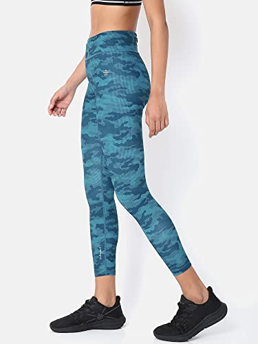 Image of CULT High Waist Running Tights with Side Pocket | Geometric Print | Breathable | Moisture-Wicking | Curved Hem