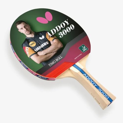 Image of Butterfly, ADDOY 3000 Wooden Blade with Addoy Red & Black Rubber, Table Tennis, TT Raquet, Single Color