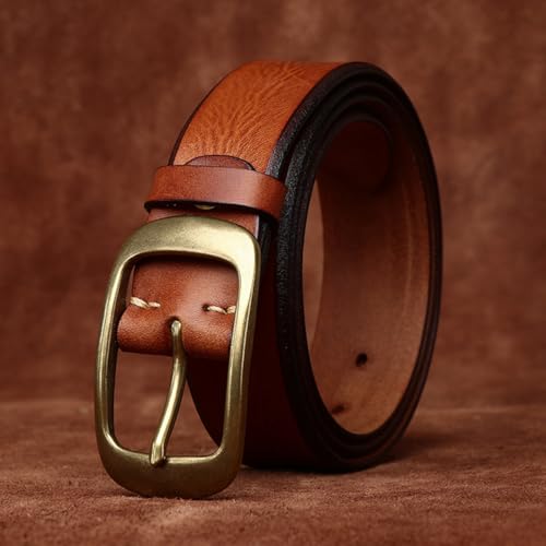 Full Grain Distressed Leather Belts for Everyday Casual Jeans, 1.5" Handmade Waist Strap with Solid Brass Buckle2