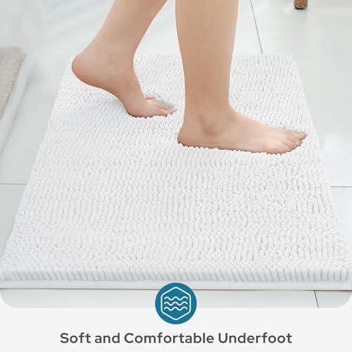 Image of BYSURE White Bathroom Rugs Sets 3 Piece Non Slip Extra Absorbent Plush Chenille Soft Washable Bath Mats