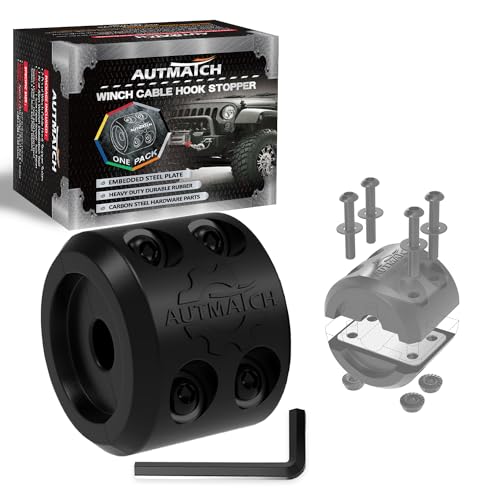 AUTMATCH Winch Cable Hook Stopper (1 Pack) Silicone Rubber Winch Stopper for Wire & Synthetic Rope Winch Line ATV UTV Shock Absorbent Prevent Pulling Bounce and Abrasion Black