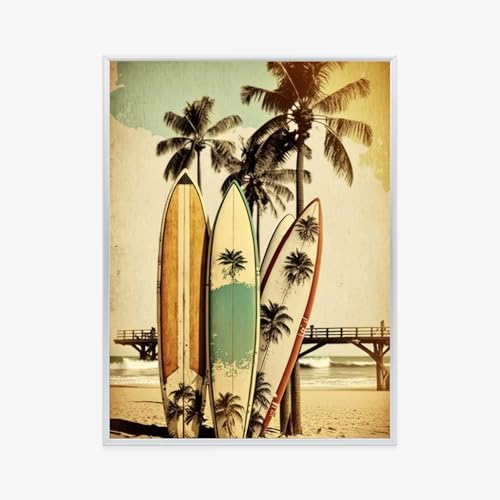Planches de surf poster avec cadre argenté pour salon branché