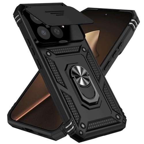 ANLYGOLD Funda para Xiaomi 15T Pro 5G, Funda Protectora para Cámara con Cámara Deslizante, Soporte de Anillo de Metal Giratorio 360°, Calidad Militar