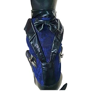 Kitty and The Woof Gang Jacquard Blue and Black Tuxedo with Black Bow and Pocket for Dogs | Wedding Tuxedo for Dogs | Size 3XL