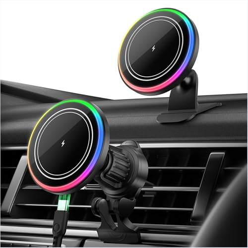 MANKIW Billaddare för MagSafe, 15 W bil trådlös laddare för iPhone 17/16/15/14/13/12, biltelefonhållare för luftmunstycke/instrumentbräda