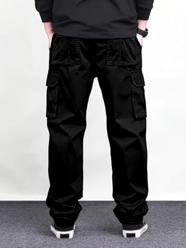 Image of Vogaan Casual Solid Men's Loose Fit Drawstring Cargo Pants with Multiple Pockets | Cotton Cargos for Men