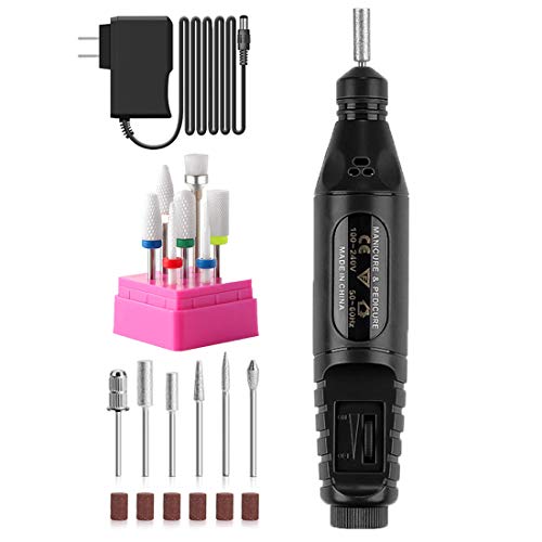 Electric Nail Drill- Nail Drills for Acrylic Nails with Ceramic Drill Bits 6pcs + Carbide Drill Bit 6pcs (BLACK)