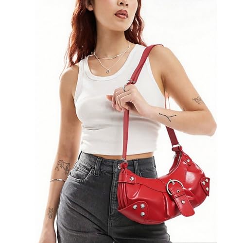 Image of Women's Y2K Purse Shoulder Bag Top Handle Handbag Small Punk Hobo Clutch Purses Bags Trendy Trendy Leather Buckle Punk Purses