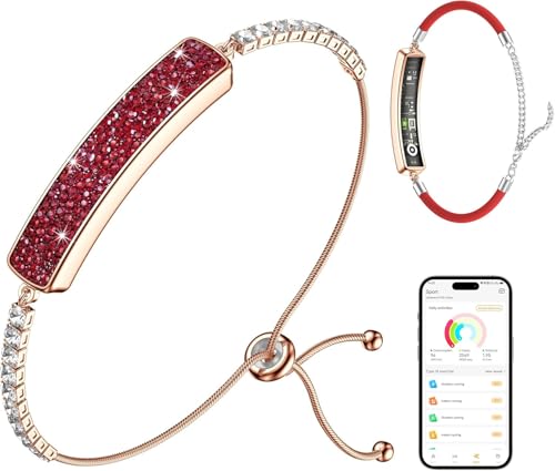 Image of Smart Bracelet for Women, Health Activity Fitness Trackers, 24 /7 Heart Rate, HRV, Blood Oxygen & Stress Monitor, 24H Sleep Tracker, Free APP for iOS & Android, Red