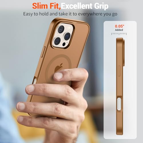 Image of SUPFINE Magnetic for iPhone 16 Pro Case (Compatible with MagSafe) (Military Grade Drop Protection) Slim Translucent Matte Shockproof with Anti-Fingerprint Phone Case,Brown