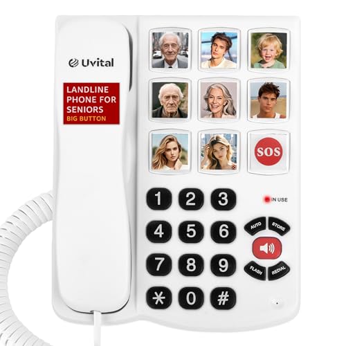 Uvital Big Button Phone for Seniors, Corded Landline Phones for Seniors with 8 One-Touch Dialing Big Buttons and 1 SOS Emergency Button, Hands-Free, Loud Ringer, Easy to Use for Visually Impaired by Uvital - Used condition - CA$42.74