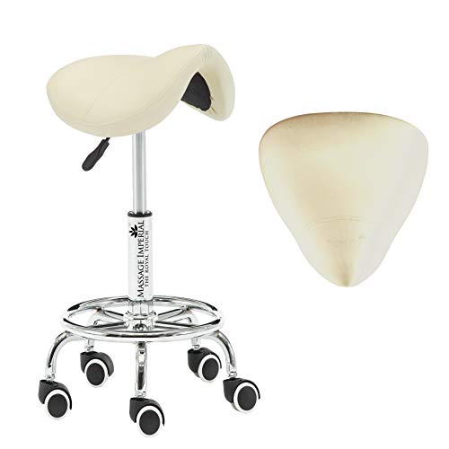 MASSAGE IMPERIAL® Istool Tabouret De Massage en Sellette Pivotant - Vérin À Gaz - Tabouret D'esthétique Et De Massage avec Repose-Pieds - Hauteur Réglable (50-62 Cm) - Crème Cover