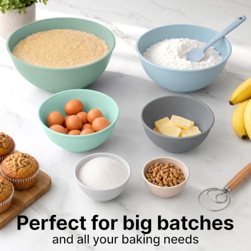 Image of Zulay Kitchen 12 Piece Plastic Nesting Mixing Bowl Set - Colorful Bowls with Lids - Microwave and Freezer Safe (Mint Ombre)