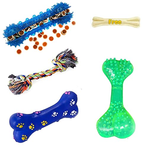 Kiki N PoochTeething Chew Toys Combo 2 Knot, Teething Bone, Paw Print Bone, Feeder Bone for Small and Medium Size Dogs (5 in 1 Pack & One Chew 6 inch Bone Free, Multicolor)