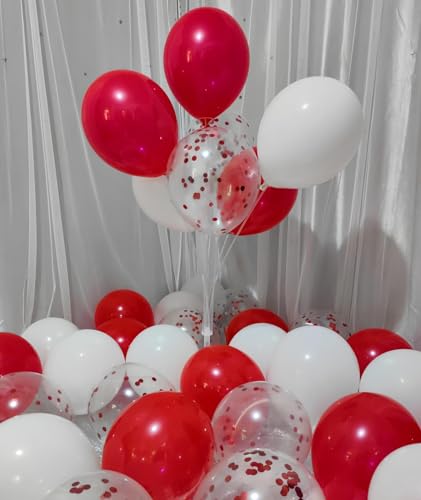 Image of 300 Pack Red and White Balloons 12 Inch Red Confetti Balloon for Various Party Events Decorations