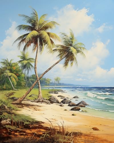 Cross-Stitch Stamped Kits, Swaying Palm Trees Along a Sandy Shore, Cross Kits for Adults, Easy Counted Cross Kits for Beginners,16x20inch