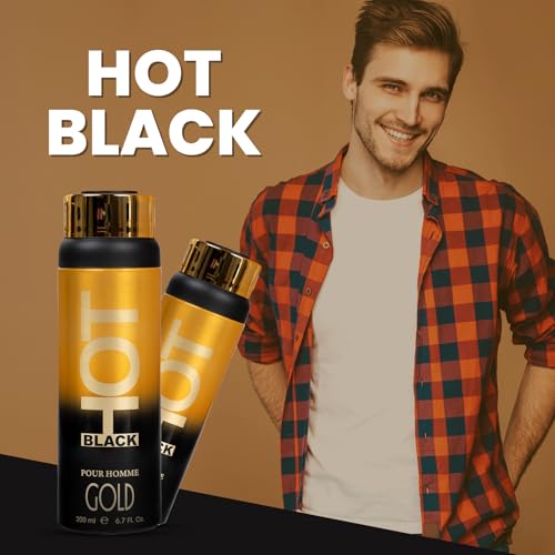 Image of BERNARD DIMITRI HOT BLACK GOLD Deodorant Spray for Men - 200 ML Each| Pack of 2 | Spicy Fragrance | For Daily Use Deo | Fresh Long-Lasting Smell | Idle Gift for Brother, Friend and Loved Once