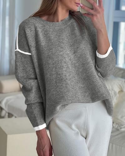 BTFBM Fall Sweaters for Women 2025 Trendy Casual Crew Neck Long Sleeve Loose Ribbed Knit Sweater Pullover Jumper Tops4