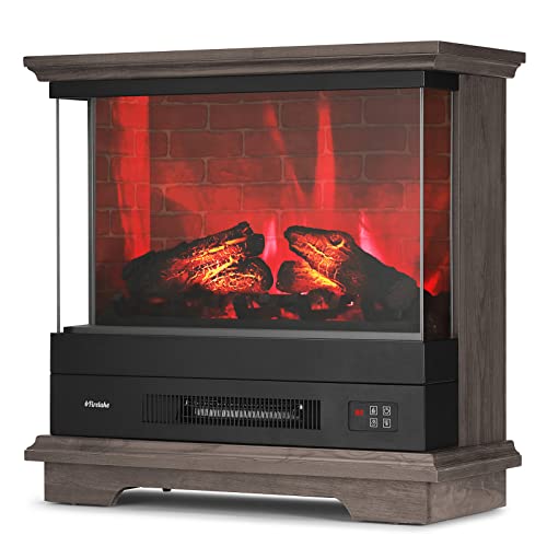 TURBRO Firelake 27-Inch Electric Fireplace Heater - Freestanding Fireplace with Mantel, No Assembly Required - 7 Adjustable Flame Effects, Overheating Protection, CSA Certified - 1400W, Gray Wash