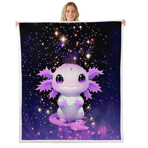 richhome Couverture 75x100cm Violet Axolotl Plaid Couverture Polaire Mignon Axolotl Jeté de Canapé Sparkle Starry Sky Plaid Jete de Canape Dessin animé...