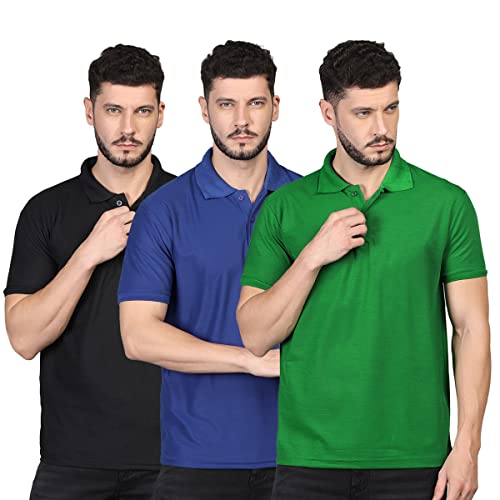 Image of INKKR Men's Casual Polo Neck Half Sleeve Solid T-Shirt (Pack-3)