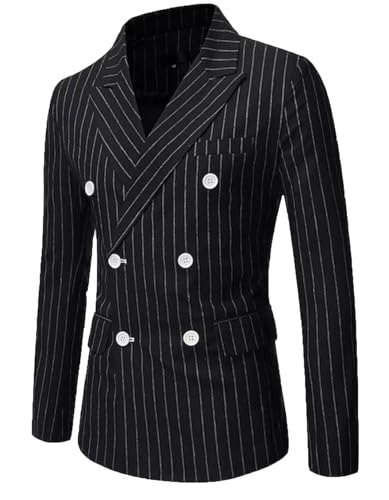VENNYNG Men's Pinstripe Blazer Jacket Double Breasted Blazer Men Size Button2