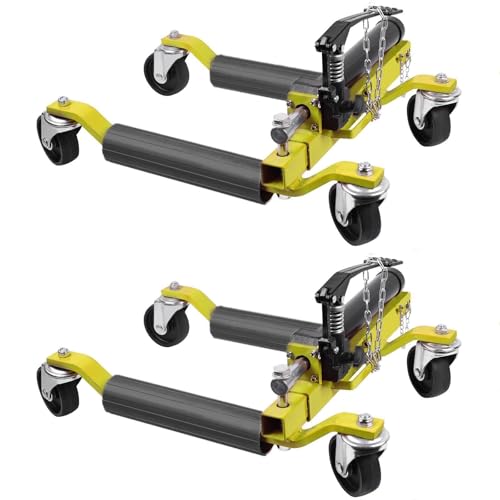 ExploreHorizon Car Wheel Dolly Set of 2, 3000LBS Trailer Dolly with Hydraulic Tire Jack and Adjustable Length for Most Vehicle Sizes, Car Dollies for Vehicle Positioning for Truck RV Trailer, Yellow