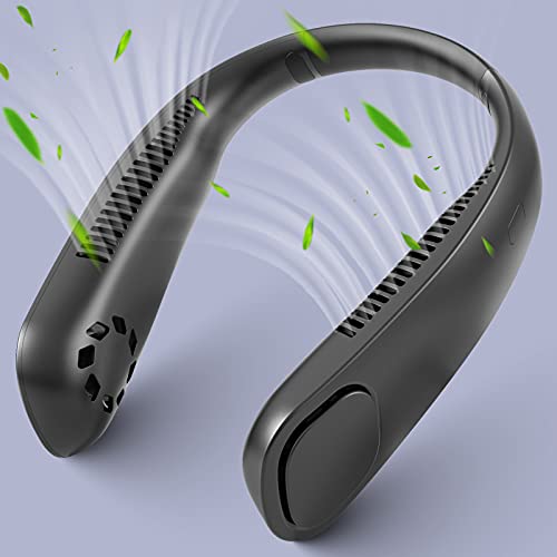Portable Neck Fan 5200mAh Battery Operated, Hands Free Bladeless Neck Fan, 360Â°Surround Cooling Fan or 3 Speeds, Wearable Neckband Fan, Hanging Headphone Fan for Sport Traveling Office - Black