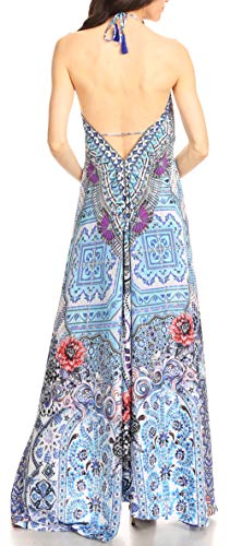 Image of Sakkas Lizi Womens Maxi High-Low Halter Handkerchief Long Dress Beach Party